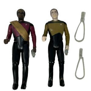 Lot of 2 Vintage Star Trek Action Figures Worf Lt Commander Data Speckled Face
